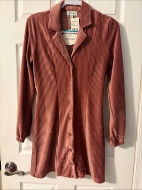 Lost + Wander Ribbed Velvet Button-Up Mini Dress in Mulberry